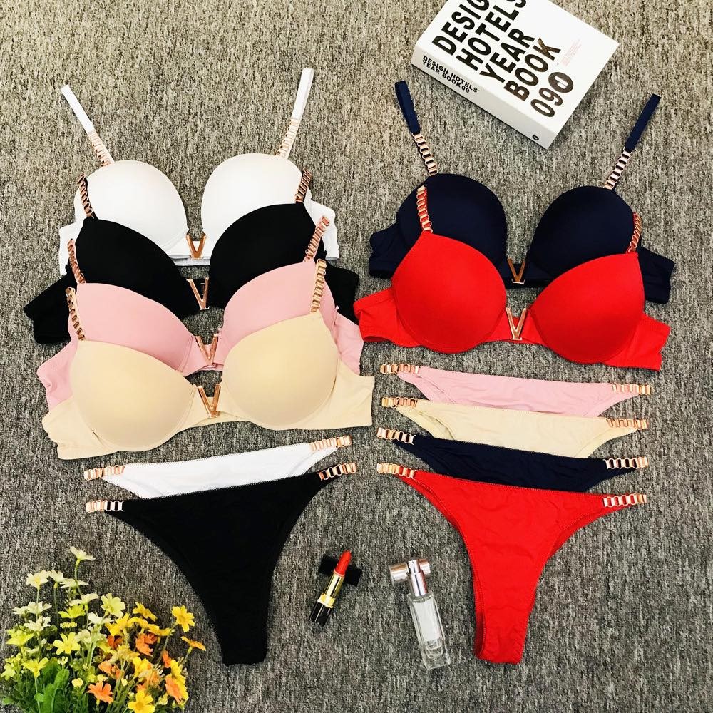 Premium Stylish And Sexy Stainless V Chain Design Lingerie Set Bra And Panty Set