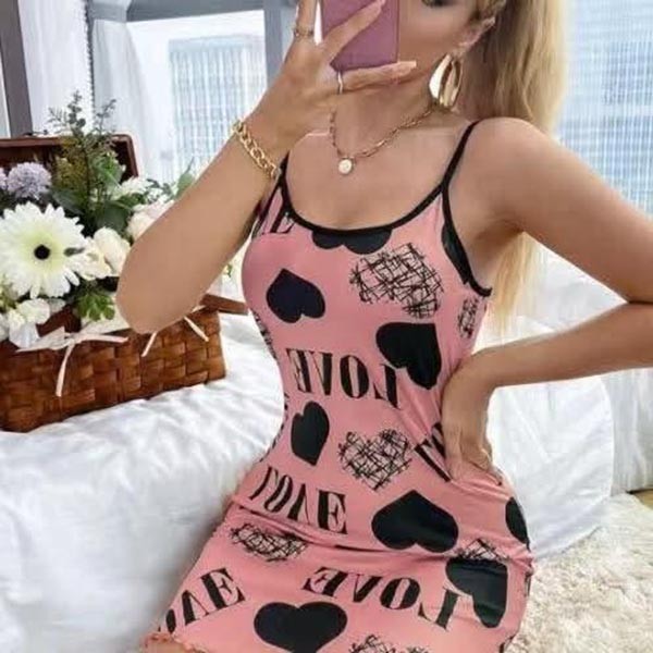 Love Sign Sexy Silk Chemise Nightgown