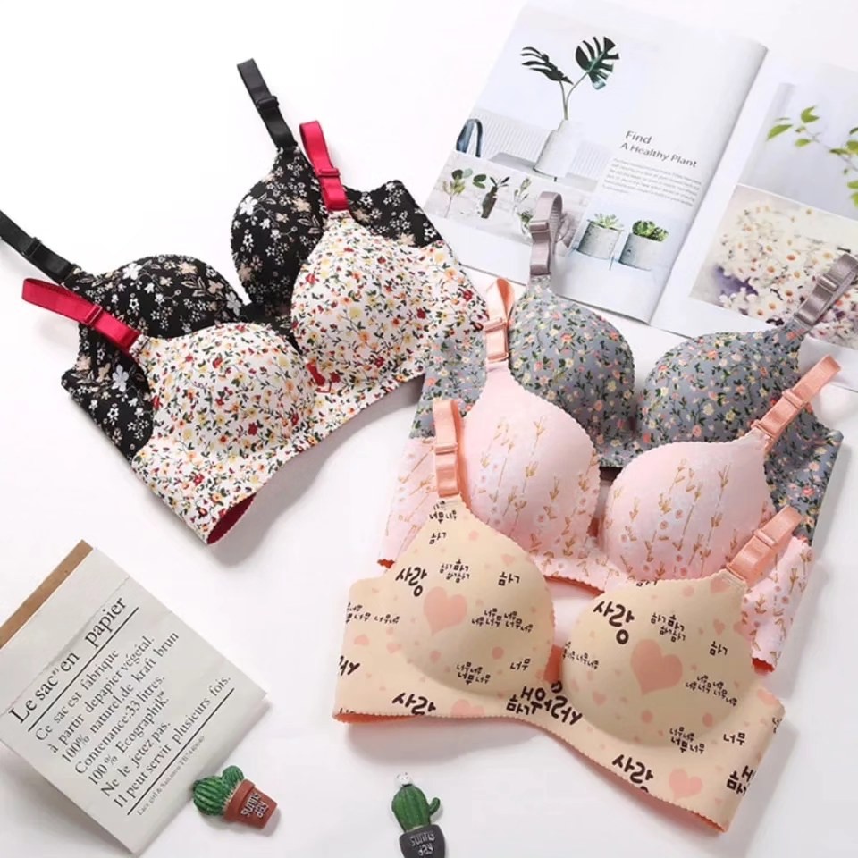 Floral Print Design Push Up Bra